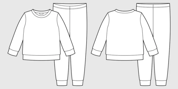 Одяг Піжами Технічний Ескіз Дитяча Бавовняна Сорочка Штани Діти Окреслюють — стоковий вектор