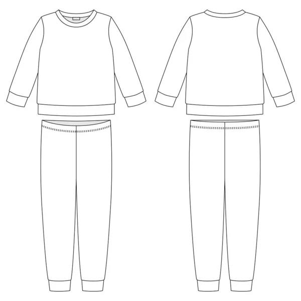 Vestuário Pijama Esboço Técnico Crianças Delinear Modelo Design Roupa Noite — Vetor de Stock