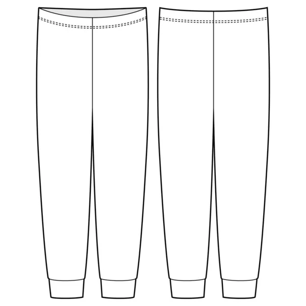 Children Pajamas Pants Technical Sketch Kids Home Wear Trousers Design — Stock Vector