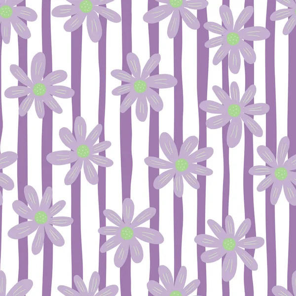 Çizgili arka planda klasik, dikişsiz çiçek deseni. Güzel papatya izi. Çiçek süsü. Oldukça botanik bir zemin. Kumaş, tekstil baskısı, yüzey, ambalaj, kapak için tasarım.