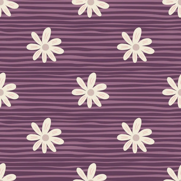 Simple Ditsy Flowers Seamless Pattern Stripes Background Cute Chamomile Print — Vetor de Stock