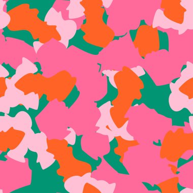 Kamuflaj kusursuz desen. Düzensiz şekiller sonsuz duvar kağıtları. Soyut hayvan baskısı. Komik karalama kamuflaj unsurları arka planı. Kumaş, tekstil baskısı, ambalaj, kapak için yaratıcı tasarım