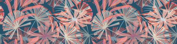 Tropik palmiye mavi arka planda pürüzsüz izler bırakır. Soyut orman, botanik duvar kağıdı bırakır. Modern yeşillik arka planı. Kumaş, tekstil baskısı, ambalaj, kapak için yaratıcı tasarım.