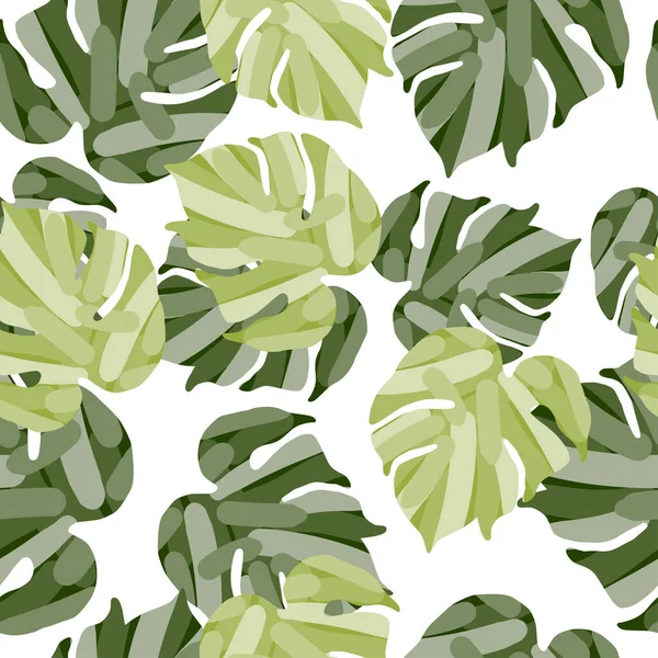 Monstera Leaves Tropical Seamless Pattern Palm Leaf Endless Wallpaper Rainforest — Stock Vector