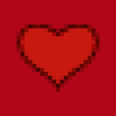 Kırmızı kalp. Piksel sanat tarzında Sevgililer Günü kartın kutlu olsun. Retro 8 bit bayram afişi. Aşk mesajı. Vektör illüstrasyonu