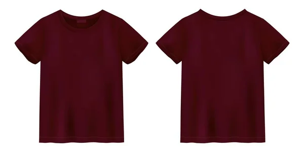 Unisex Burgundy Color Shirt Mock Shirt Design Template Short Sleeve — Stock Vector