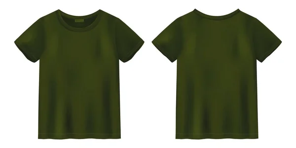 一式橄榄色T恤衫是模仿的 T恤设计模板 短袖T恤前面和后面的观点 矢量说明 — 图库矢量图片