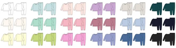 Set Abbigliamento Pigiama Schizzo Tecnico Felpa Pantaloni Colorati Cotone Bambini — Vettoriale Stock