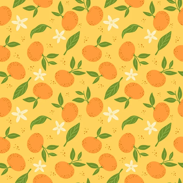 Мандарины Бесшовные Цитрусовые Апельсины Бесконечные Обои Милый Кулинарный Фон Наивный — стоковый вектор