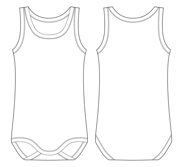 Baby Mouwloos Lichaam Bovenste Technische Schets Van Babytank Kinderen Bodysuit — Stockvector