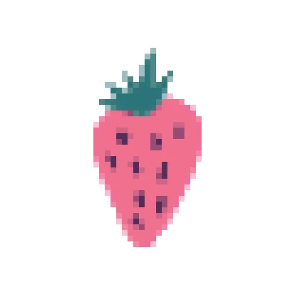 Aardbei Icoon Pixel Art Stijl Fruitsymbool Retro Bit Teken Vector — Stockvector