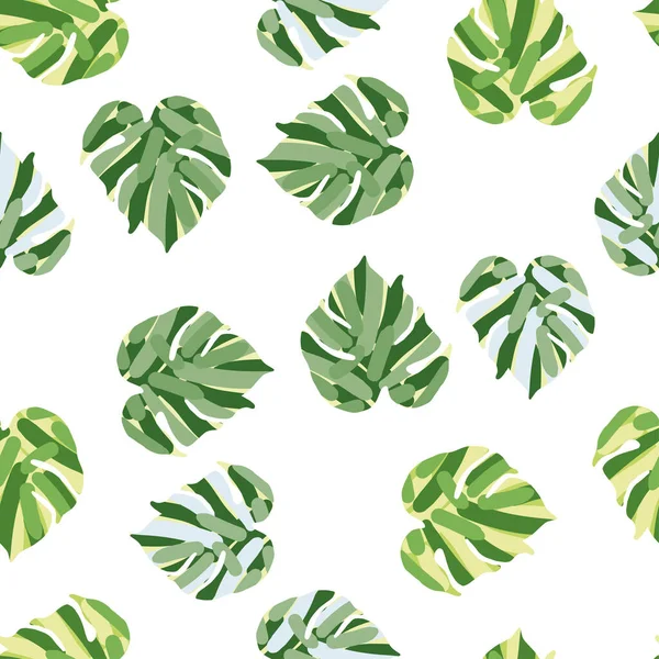 Monstera Leaves Tropical Seamless Pattern Palm Leaf Endless Wallpaper Rainforest — Stockvektor