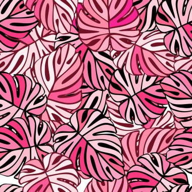 Yaratıcı parlak tropikal yapraklar kusursuz desen oluşturuyor. Canavar yaprağı arka planı. Modern egzotik orman bitkileri sınırsız duvar kağıdı. Hawaii arka planı. Yağmur ormanlarının çiçek desenleri. Vektör illüstrasyonu