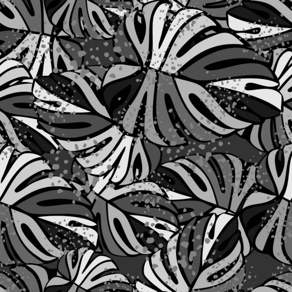 Монохромные Джунгли Узоров Экзотическое Растение Тропические Пальмовые Листья Цветочного Фона — стоковый вектор