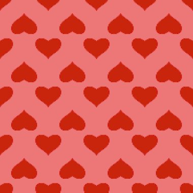 Kırmızı kalp piksel sanatı tarzında pürüzsüz bir desen. pembe arka plan. 8 bitlik duvar kağıdı. Sevgililer Günü arkaplanı. Kumaş, tekstil baskısı, ambalaj, kapak, sancak Vektörü illüstrasyonu için yaratıcı tasarım
