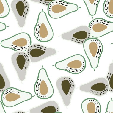 Avokado deseni kusursuz. El çizimi botanik arka plan. Kumaş, tekstil baskısı, yüzey, ambalaj, örtü için tasarım. Vintage vektör illüstrasyonu