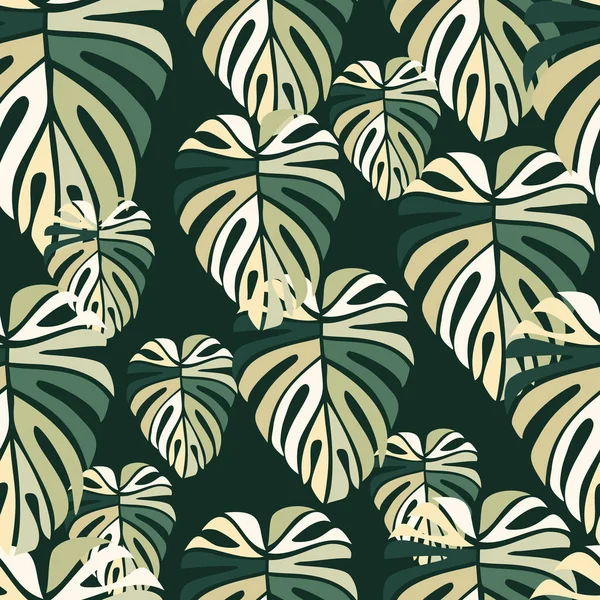 Hojas Tropicales Patrón Sin Costura Fondo Hoja Monstera Plantas Selva — Vector de stock