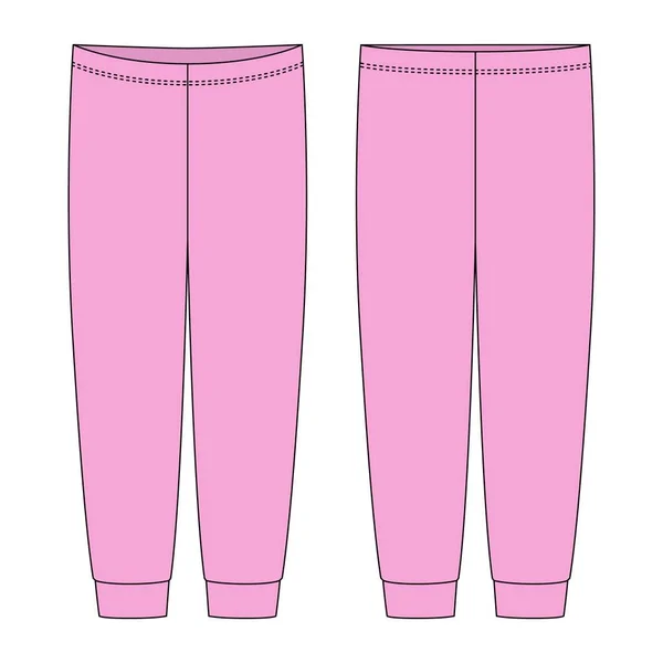 Children Pajamas Pants Technical Sketch Pink Color Kids Home Wear — Stock Vector