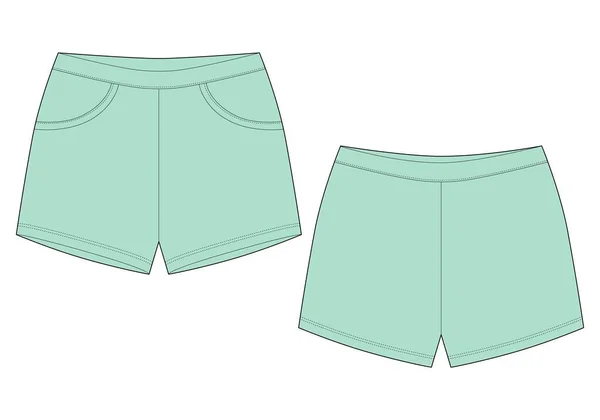 Technical Sketch Sleep Shorts Pants Design Template Mint Color Elastic — Stock Vector