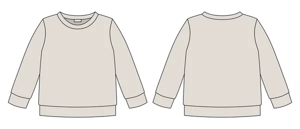 Light Gray Technical Sketch Sweatshirt Kids Wear Jumper Design Template — Stock Vector