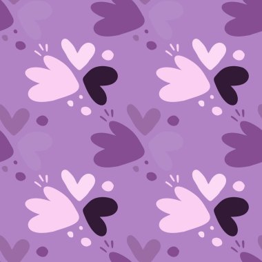 Çiçeklerin pürüzsüz desenli çocuksu bir desen. Yaratıcı soyut kalp şekilli duvar kağıdı. Kumaş, tekstil baskısı, yüzey, ambalaj, kapak, tebrik kartı için tasarım. Vektör illüstrasyonu
