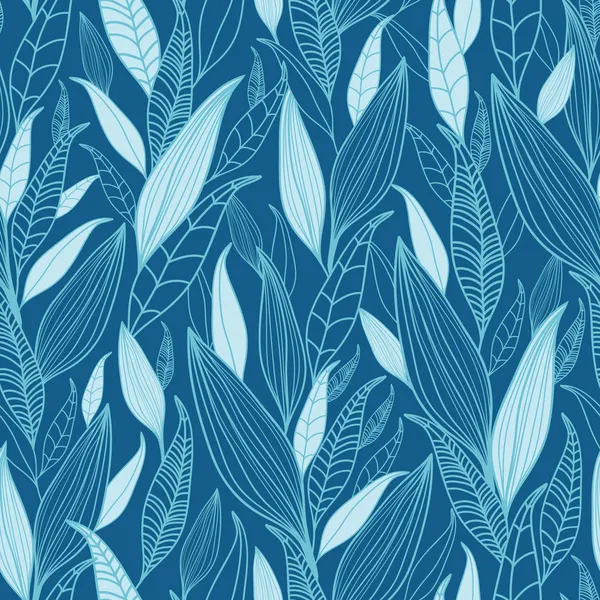 Blue Bamboo Leaves Seamless Pattern Background — Stock Vector