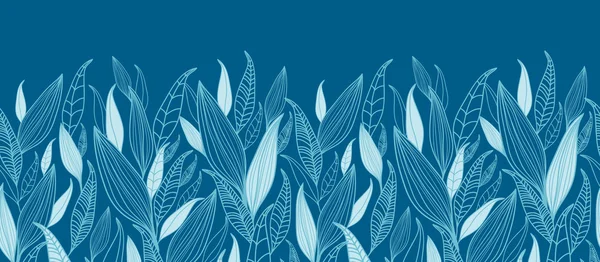 Blauer Bambus läßt horizontale nahtlose Mustereinfassung — Stockvektor