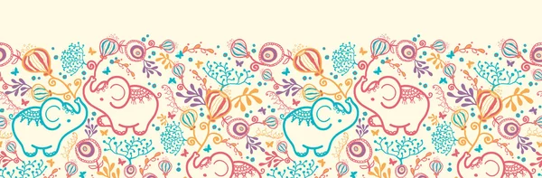 Éléphants avec des fleurs Horizontal sans couture Pattern Border — Image vectorielle