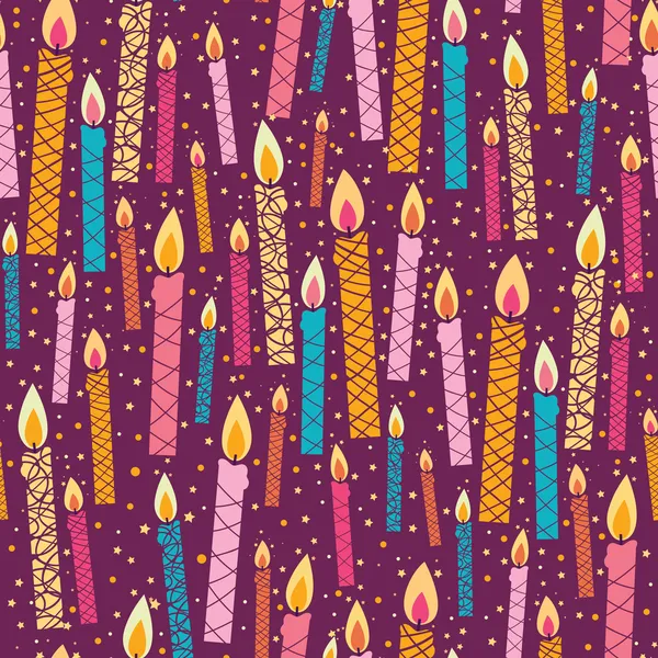 Colorido aniversário velas sem costura padrão fundo — Vetor de Stock