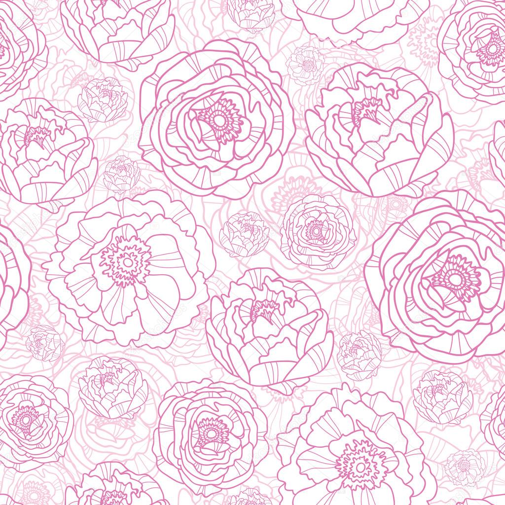 Drawn Pink Flowers Seamless Pattern Background