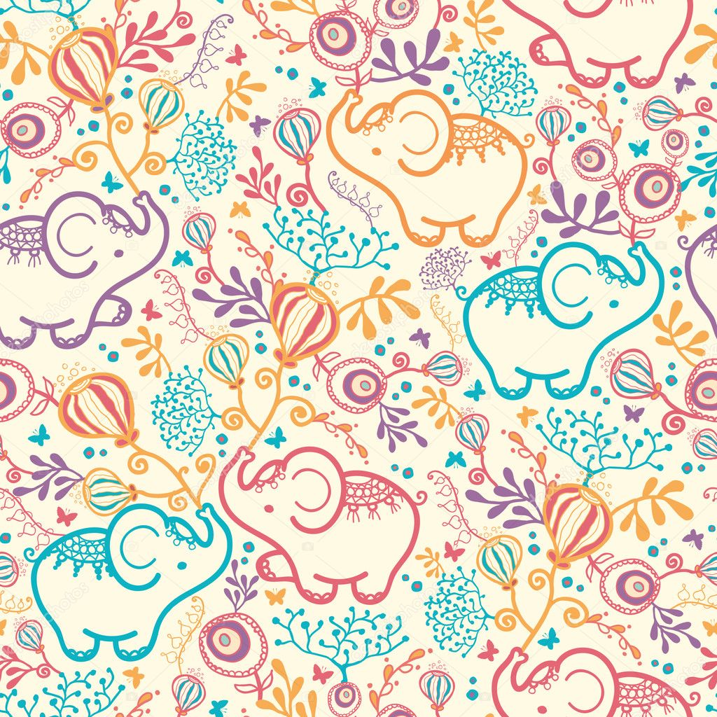 Elephants With Flowers Seamless Pattern Background