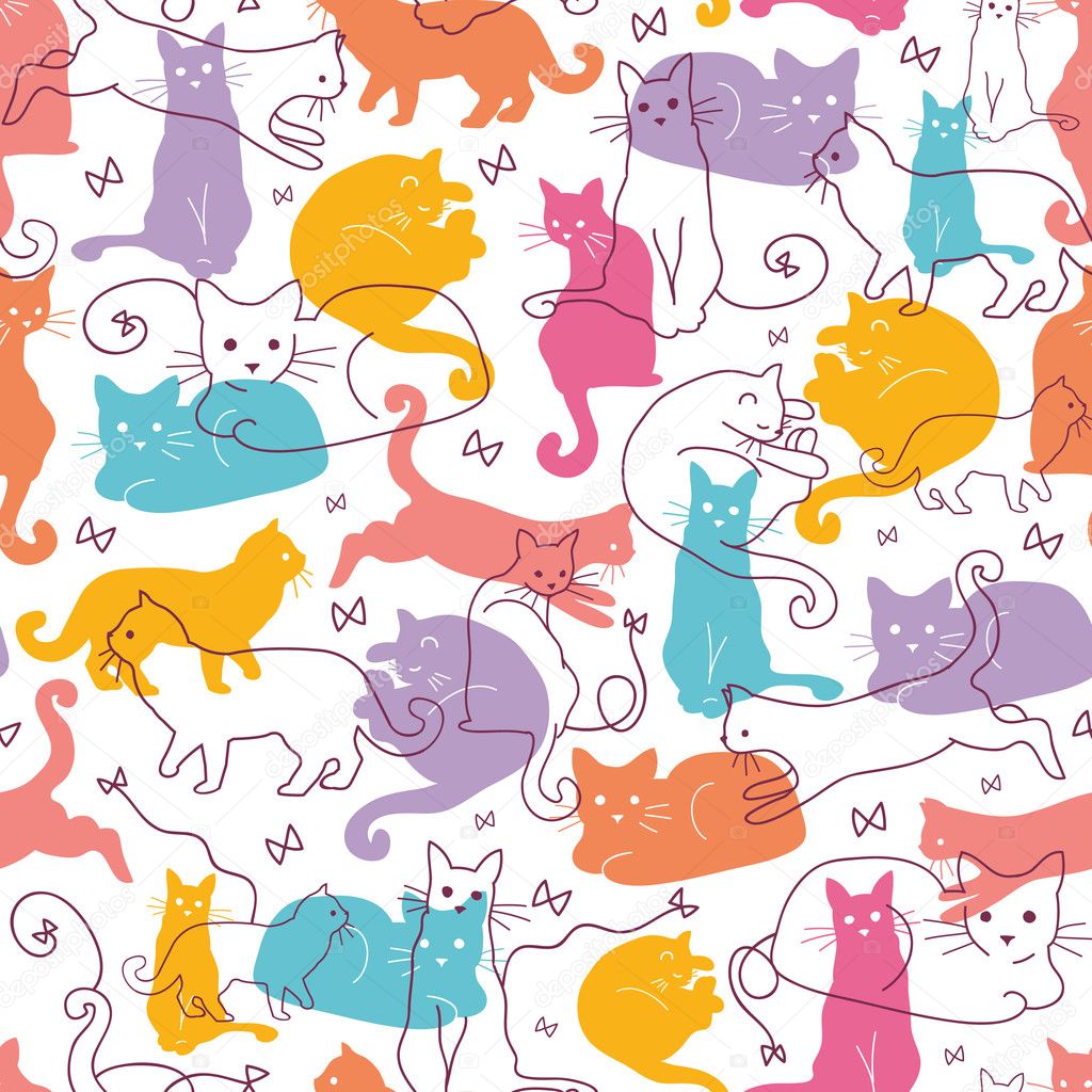 Colorful Cats Seamless Pattern Background