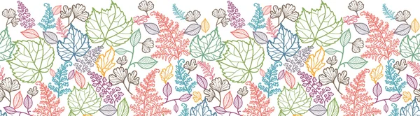 라인 아트 나뭇잎 가로 완벽 한 패턴 배경 테두리 — 스톡 벡터