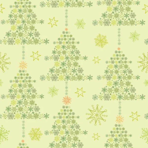 Snowflake Textured Christmas Trees seamless Pattern Background — Stock Vector