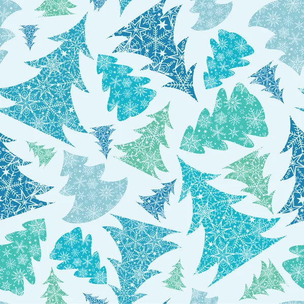 Schneeflocke texturierte Weihnachtsbäume nahtlose Muster Hintergrund — Stockvektor