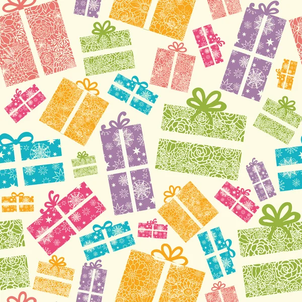 Colorful Textured Gift Boxes Seamless Pattern Background — Stock Vector