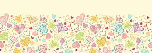 Doodle Hearts Horizontal Seamless Pattern Arrière plan Bordure — Image vectorielle