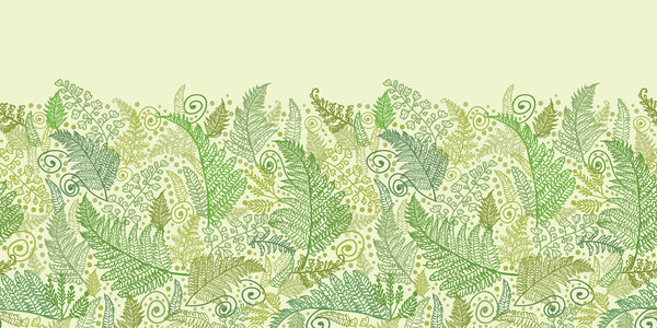 Green Fern Leaves Horizontal Seamless Pattern Border