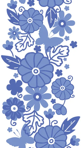 Delft blue Dutch flowers vertical seamless pattern border — Stock Vector