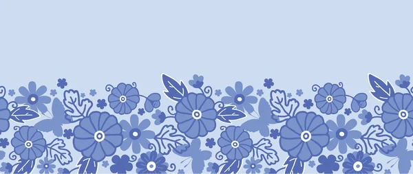 Delft blue Dutch flowers horizontal seamless pattern border — Stock Vector