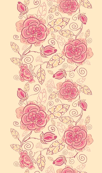 Line art roses vertical seamless pattern background border — Stock Vector