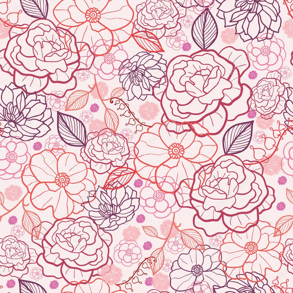 Line art flowers seamless pattern background