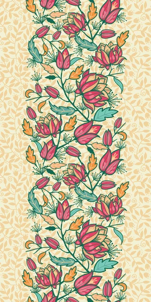 七彩花朵和叶子垂直无缝图案边界 — 图库矢量图片