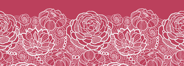 Red lace flowers horizontal seamless pattern background border