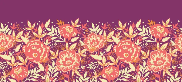 Goldene Blüten und Blätter horizontale nahtlose Mustereinfassung — Stockvektor