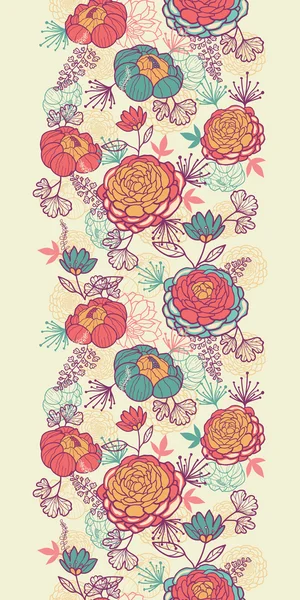 牡丹の花し、縦のシームレスなパターン背景の葉 — ストックベクタ