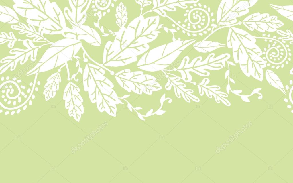 White flowers and leaves horizontal seamless pattern border