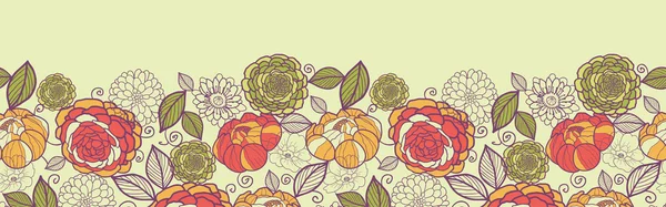 Tuinpioenroos bloemen en bladeren horizontaal naadloos patroon — Stockvector