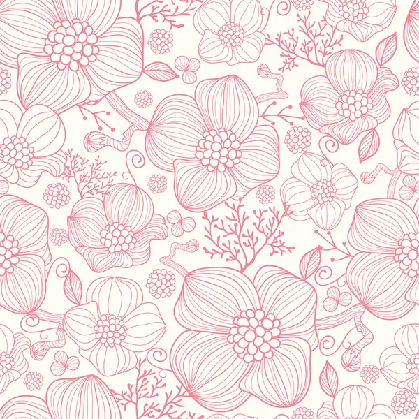 Red line art flowers seamless pattern background — Stock Vector