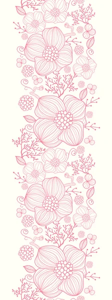 Red line art flowers vertical seamless pattern background border — Stock Vector